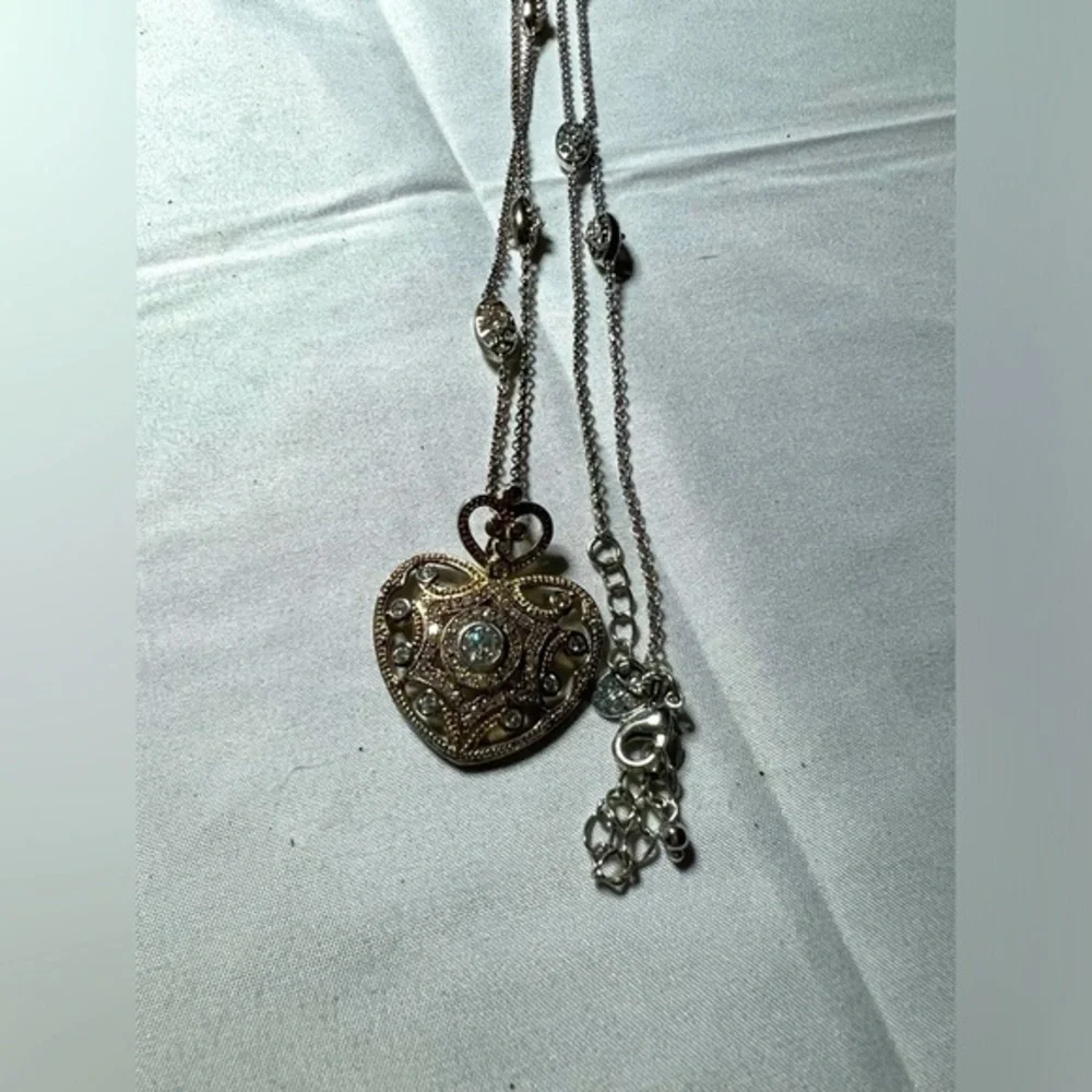 Joan Rivers Classics Vintage Filigree Swarovski Crystal Heart Necklace 18in